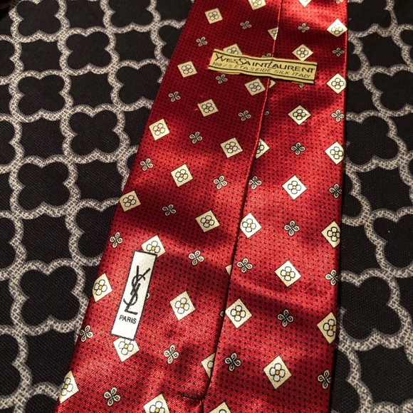 Yves Saint Laurent Paris Neck Tie Silk Mens Red Geometric AB13